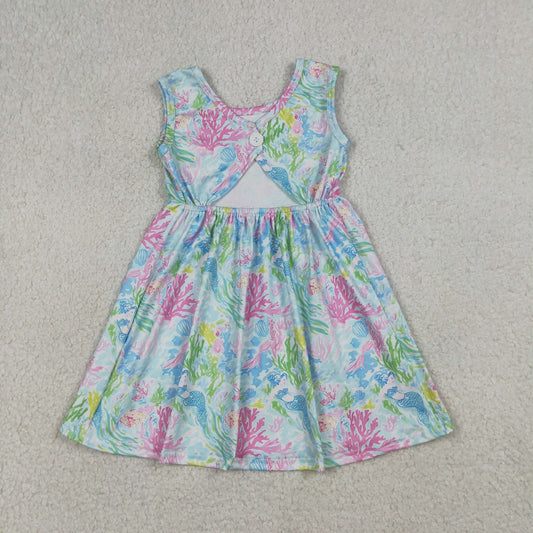 GSD3665 Mermaid Coral Seaweed Sleeveless Dresses for Girls 202603 RTS