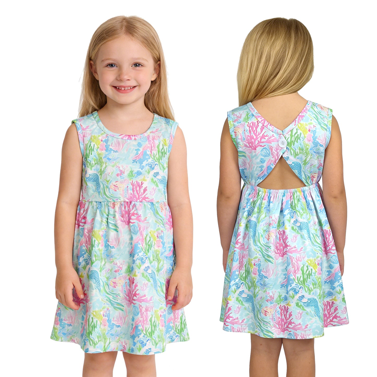 GSD3665 Mermaid Coral Seaweed Sleeveless Dresses for Girls 202603 RTS