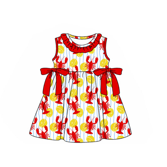 MOQ 5 PCS Preorder GSD3666 Crayfish Lemon Bows Red Ruffle Sleeveless Dresses for Girls 202601