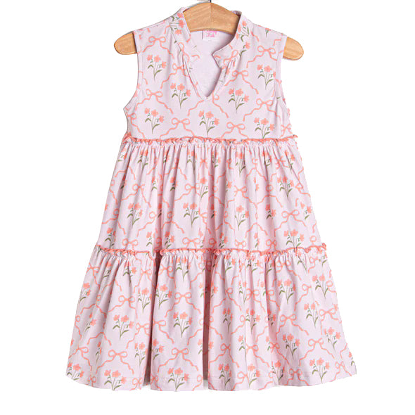 MOQ 5 PCS Preorder GSD3678 Flower Bows Pink Sleeveless Dresses for Girls 202601