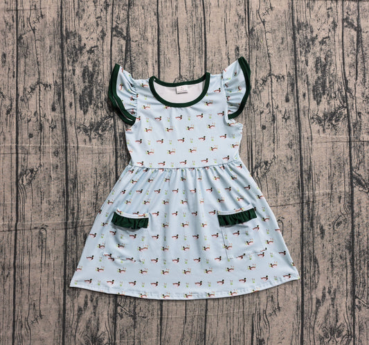 NO MOQ Preorder GSD3679 Duck Hunting Dark Green Ruffle Flying Sleeve Dresses for Girls 202602