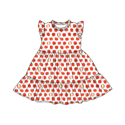 MOQ 5 PCS Preorder GSD3681 Back to School Apple White Flying Sleeve Dresses for Girls 202601