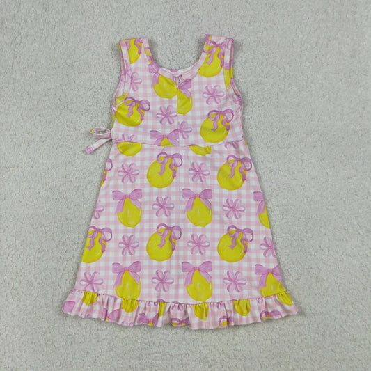 GSD3683 Lemon Pink Bows Plaid Ruffle Sleeveless Yoga Dresses for Girls 202603 RTS
