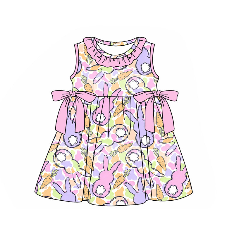 MOQ 5 PCS Preorder GSD3686 Easter Bunny Pink Purple Bows Sleeveless Dresses for Girls 202601