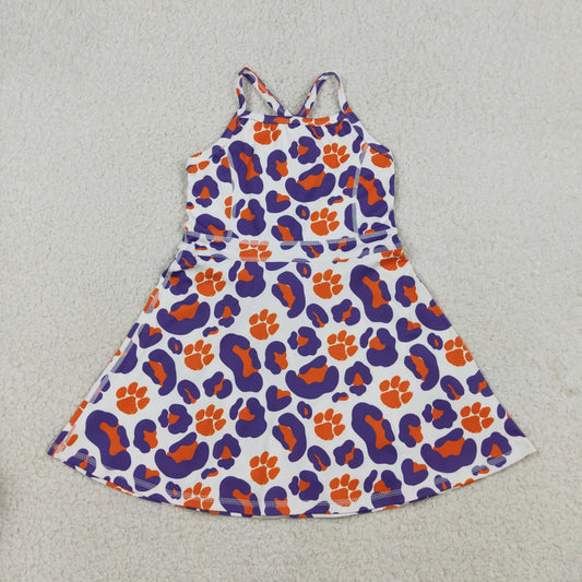 GSD3687 GO TEAM Paw Print Orange Purple Leopard Sleeveless Dresses for Girls 202603 RTS
