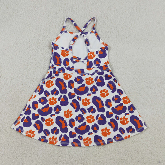 GSD3687 GO TEAM Paw Print Orange Purple Leopard Sleeveless Dresses for Girls 202603 RTS