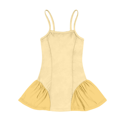 MOQ 5 PCS preorder GSD3691 Light Yellow Patchwork Sleeveless Dresses for Girls 202601