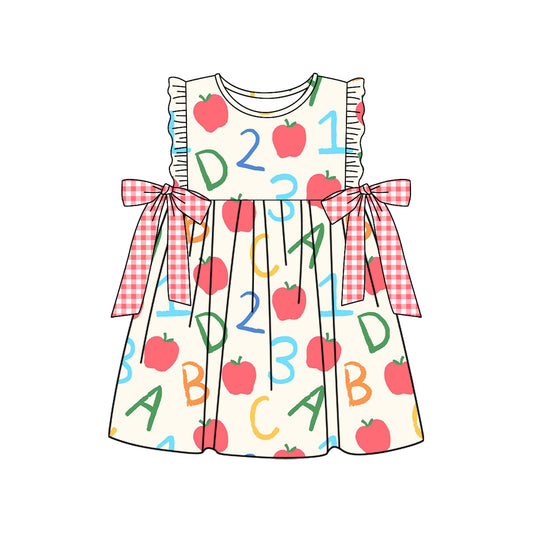 MOQ 5 PCS Preorder GSD3694 Back to School Apple Letter Red Plaid Bows Sleeveless Dresses for Girls 202601