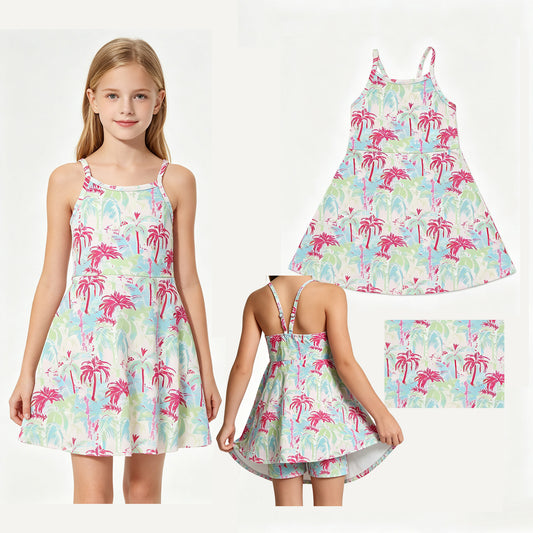 GSD3708 Palm Tree Halter Yoga Dresses for Girls 202607 RTS