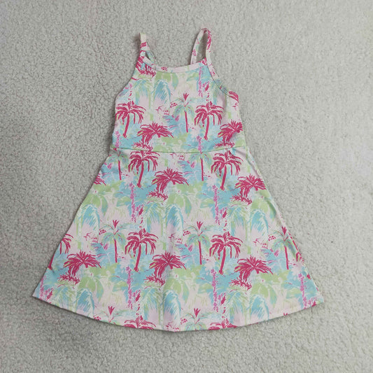 GSD3708 Palm Tree Halter Yoga Dresses for Girls 202607 RTS
