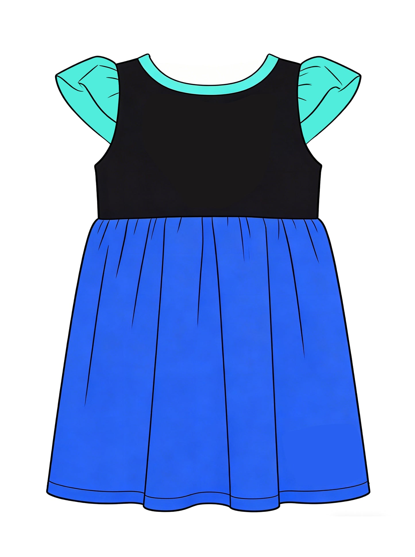 MOQ 5 PCS preorder GSD3709 Black Blue Flying Sleeve Dresses for Girls 202601