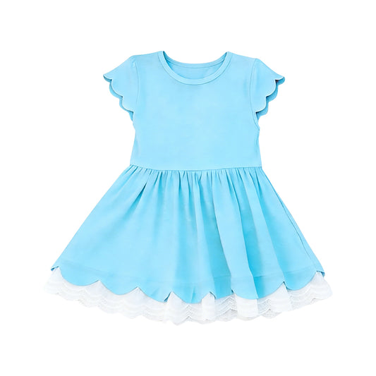 MOQ 5 PCS preorder GSD3712 White Lace Ruffle Blue Short Sleeve Dresses for Girls 202601