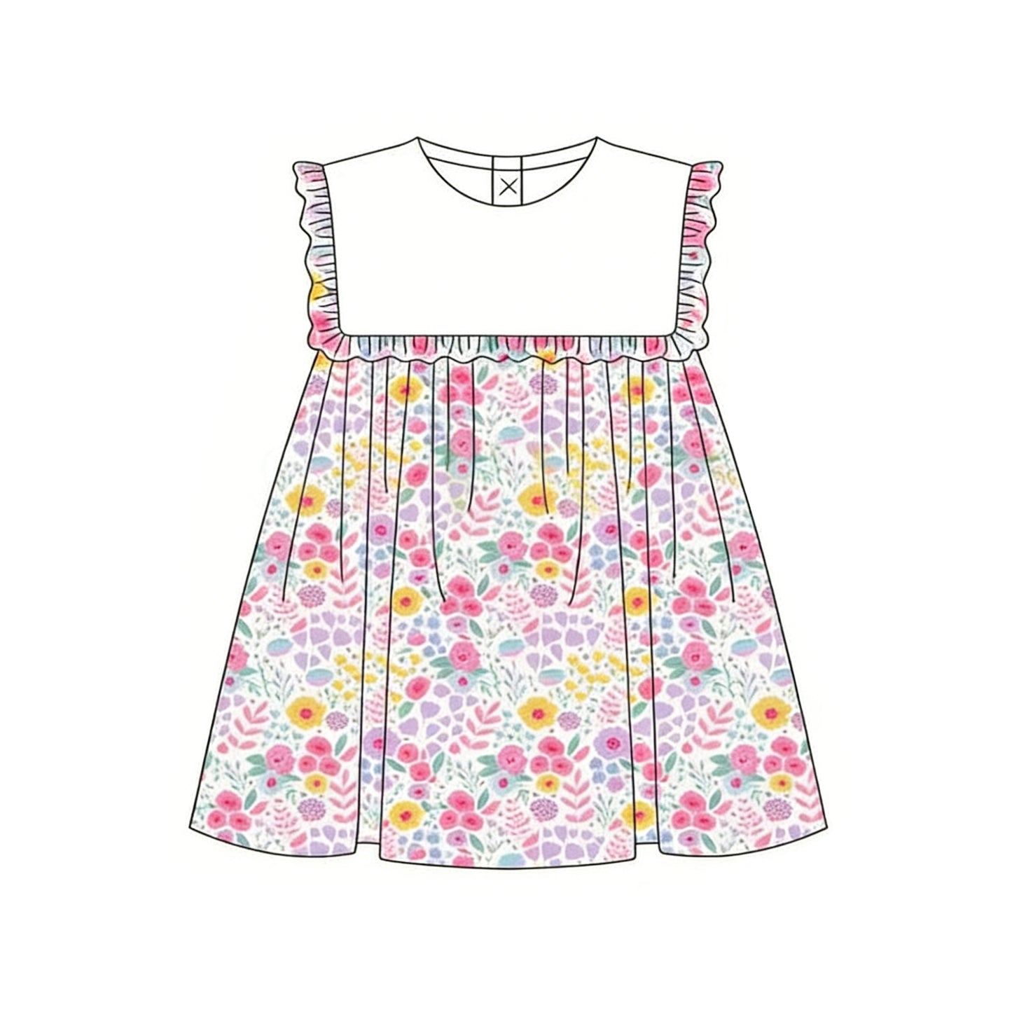 MOQ 5 PCS preorder GSD3716 Floral Ruffle Sleeveless Dresses for Girls 202601