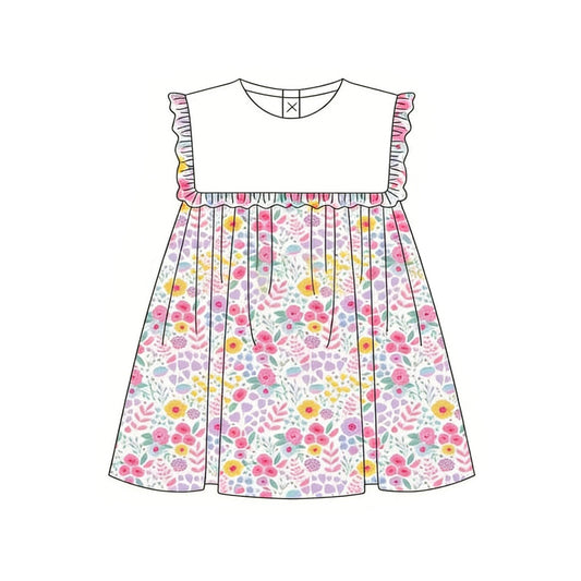 MOQ 5 PCS preorder GSD3716 Floral Ruffle Sleeveless Dresses for Girls 202601