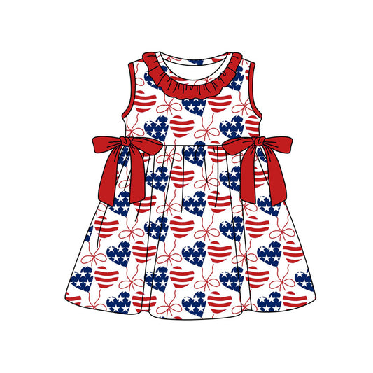 MOQ 5 PCS preorder GSD3722 4th of July Star Stripe Love Balloon Red Ruffle Sleeveless Dresses for Girls 202601