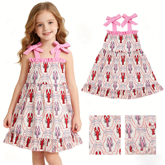 GSD3730 Crayfish Bows Pink Ruffle Sleeveless Dresses for Girls 202604 RTS