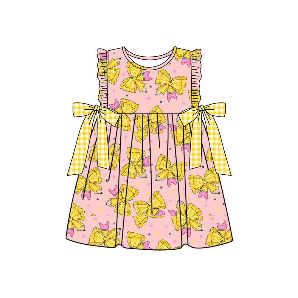 MOQ 5 PCS preorder GSD3732 Yellow Plaid Bow Ruffle Sleeveless Dresses for Girls 202601