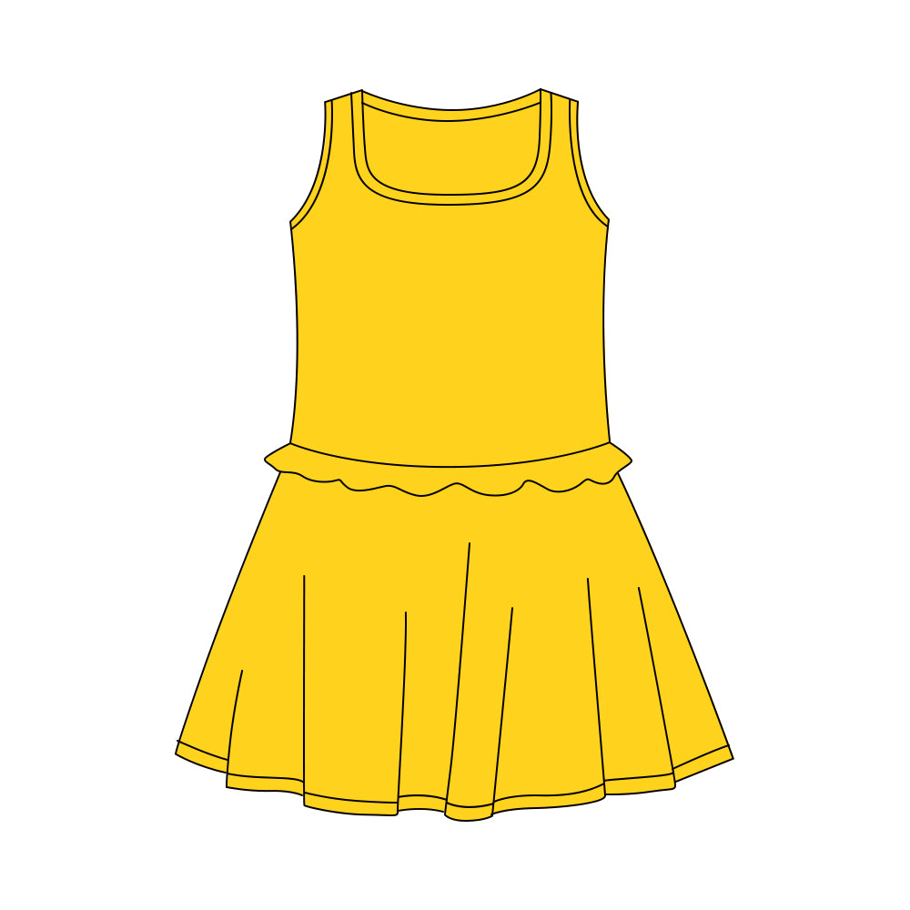 MOQ 5 PCS Preorder GSD3735 Solid Yellow Ruffle Sleeveless Yoga Dresses for Girls 202601