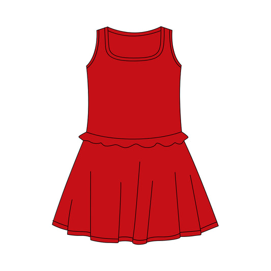 MOQ 5 PCS Preorder GSD3737 Solid Red Ruffle Sleeveless Yoga Dresses for Girls 202601