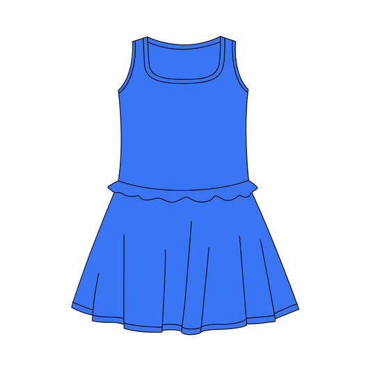MOQ 5 PCS Preorder GSD3738 Solid Blue Ruffle Sleeveless Yoga Dresses for Girls 202601