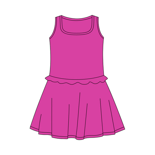 MOQ 5 PCS Preorder GSD3739 Solid Purple Red Ruffle Sleeveless Yoga Dresses for Girls 202601