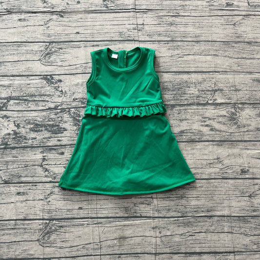 NO MOQ Preorder GSD3742 Solid Green Ruffle Sleeveless Yoga Dresses for Girls 202605