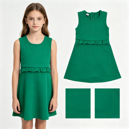 GSD3742 Solid Green Ruffle Sleeveless Yoga Dresses for Girls 202607 RTS