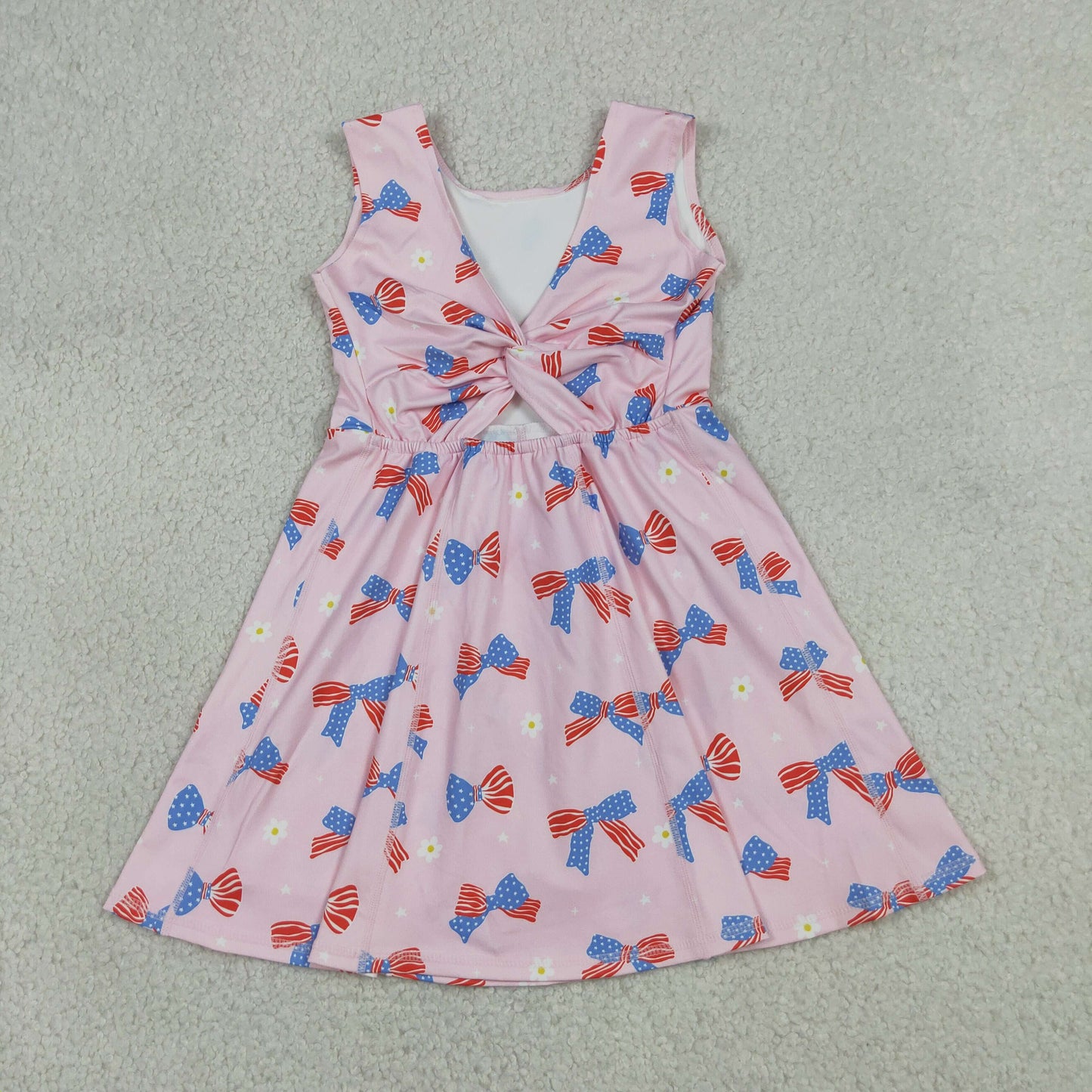 GSD3748 4th of July Bows Flower Pink Sleeveless Yoga Dresses for Girls 202605 RTS