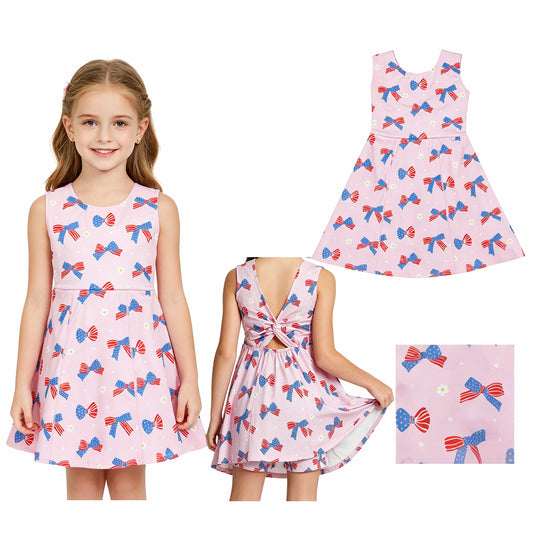 GSD3748 4th of July Bows Flower Pink Sleeveless Yoga Dresses for Girls 202605 RTS