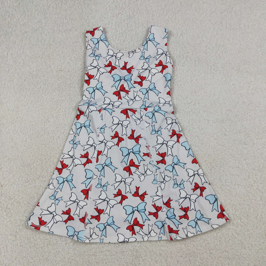GSD3752 4th of July Red Blue Bows Sleeveless Yoga Dresses for Girls 202603 RTS