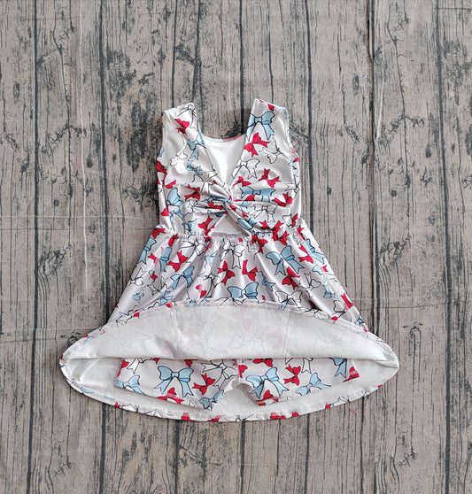 NO MOQ Preorder GSD3752 4th of July Red Blue Bows Sleeveless Yoga Dresses for Girls 202602