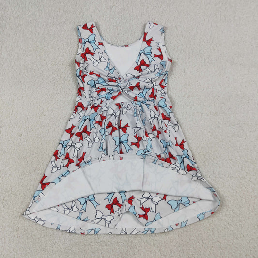 GSD3752 4th of July Red Blue Bows Sleeveless Yoga Dresses for Girls 202603 RTS