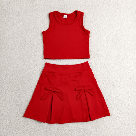 GSD3759 Solid Red Sleeveless Top with Skirts for Girls Yoga Sets 202606 RTS