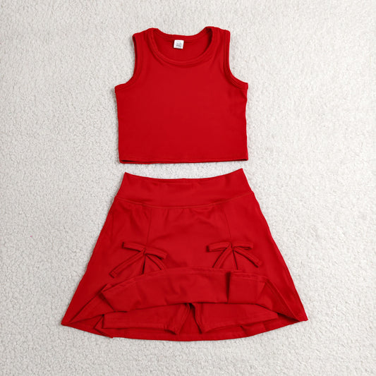 GSD3759 Solid Red Sleeveless Top with Skirts for Girls Yoga Sets 202606 RTS