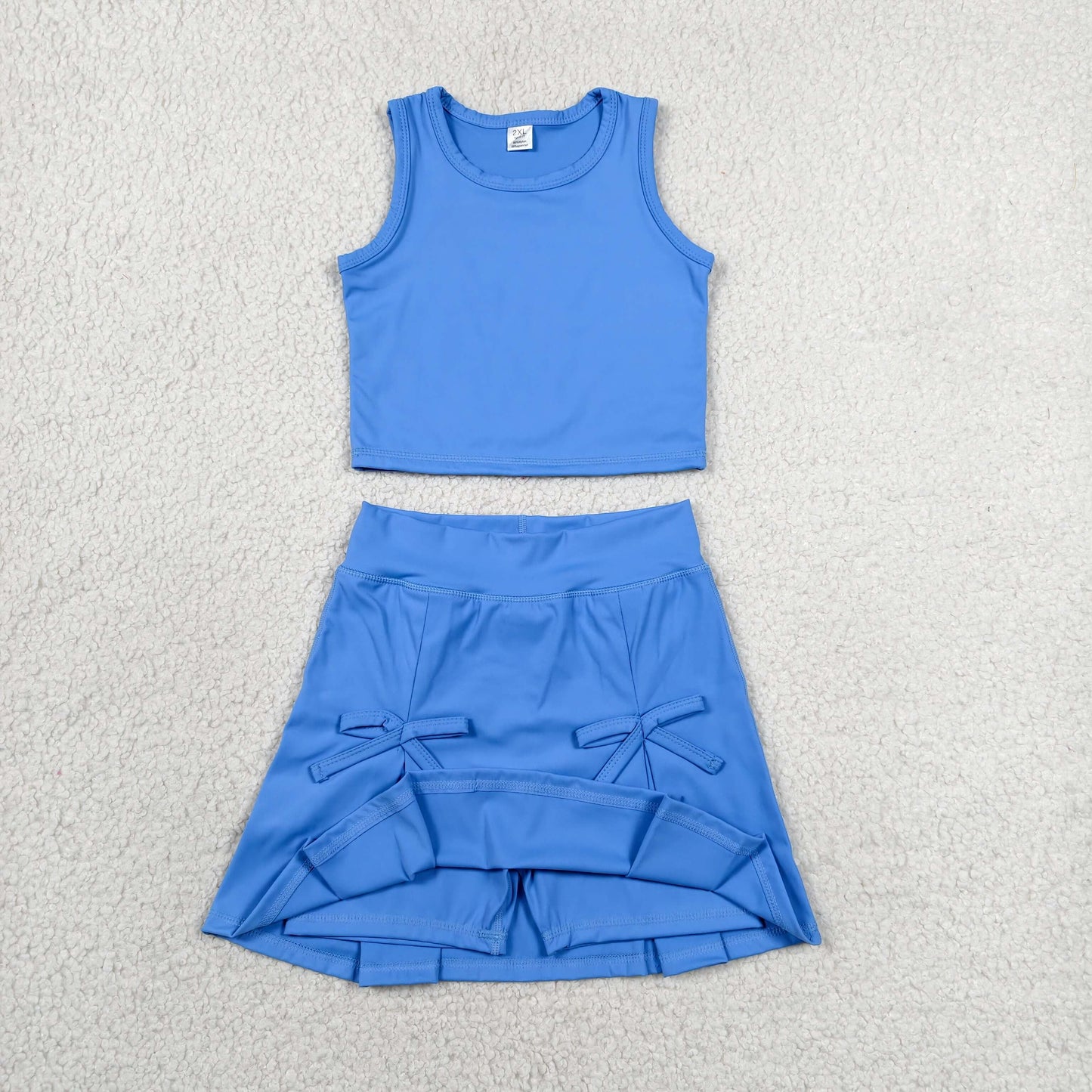 GSD3761 Solid Sky Blue Sleeveless Top with Skirts for Girls Yoga Sets 202606 RTS