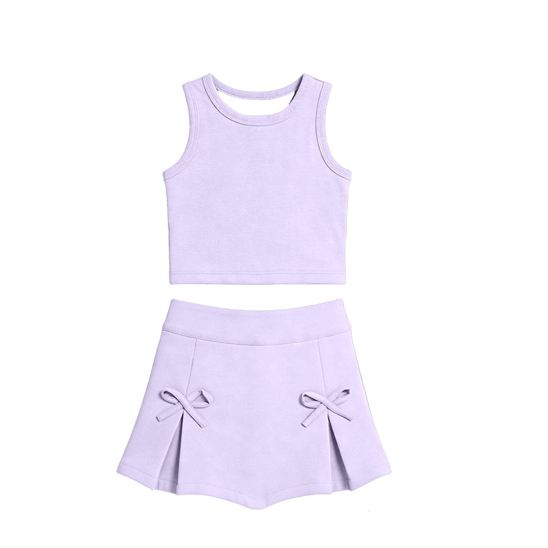 MOQ 5 preorder GSD3762 Solid Light Purple Sleeveless Top with Skirts for Girls Yoga Sets 202601