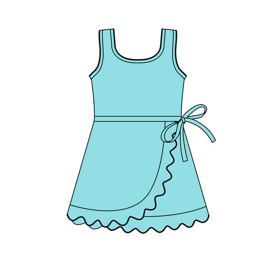 MOQ 30 PCS Preorder GSD3768 Solid Blue Green Bows Ruffle Sleeveless Yoga Dresses for Girls 202601