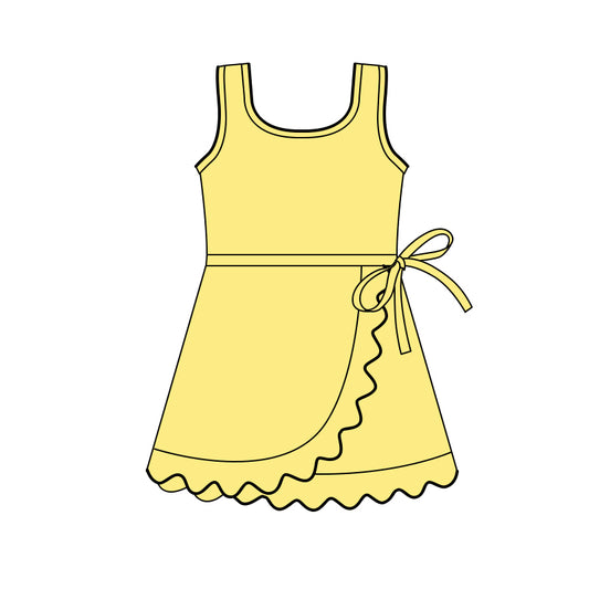 MOQ 30 PCS Preorder GSD3769 Solid Yellow Bows Ruffle Sleeveless Yoga Dresses for Girls 202601