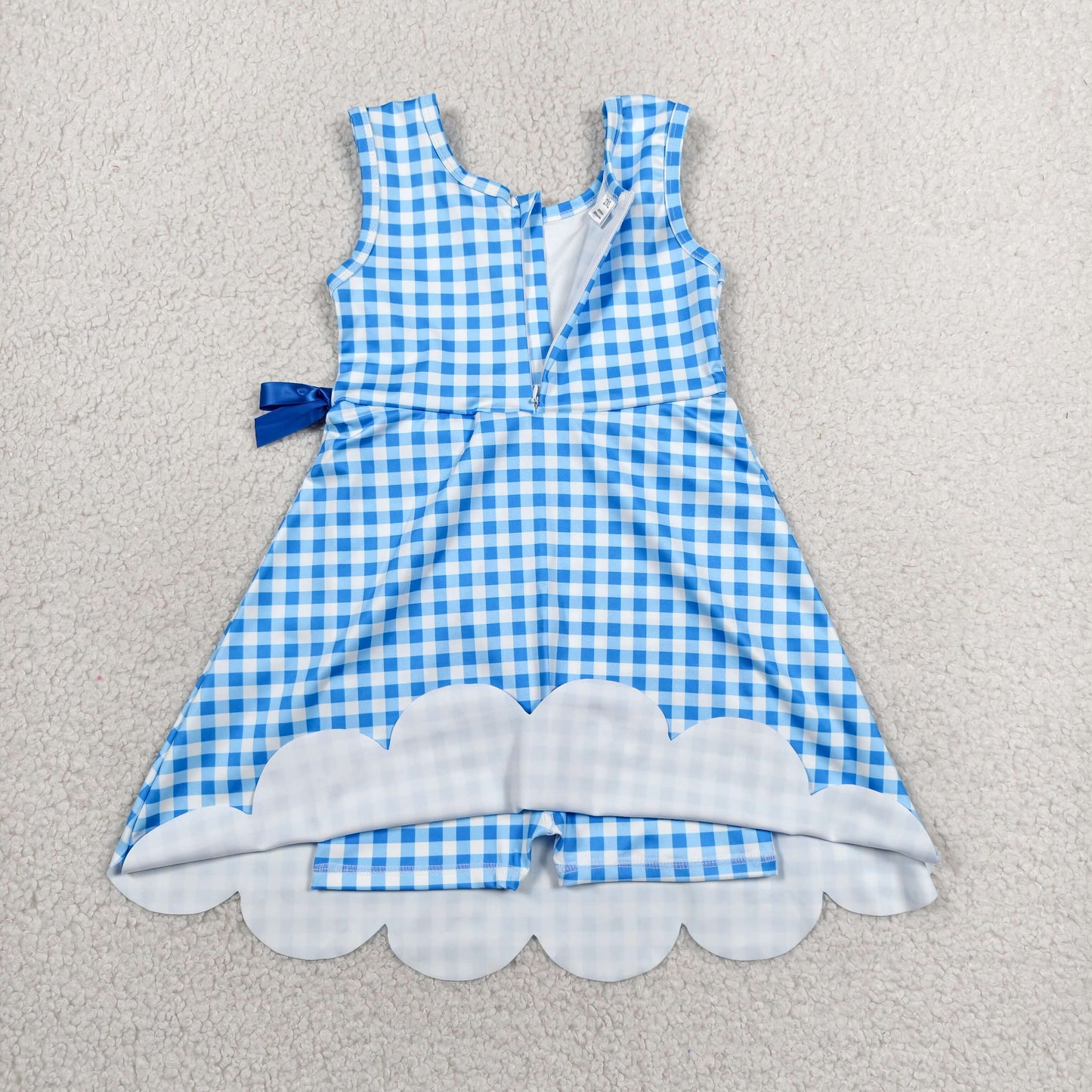 GSD3778 Solid Blue Plaid Bows Ruffle Sleeveless Yoga Dresses for Girls 202606 RTS