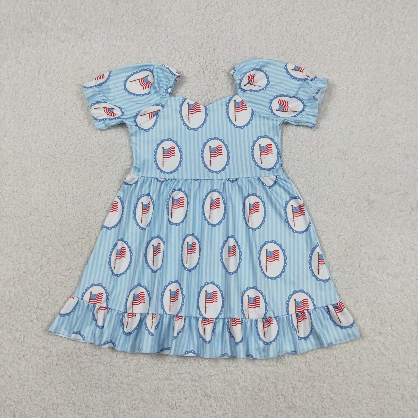 GSD3792 4th of July Flag Mirror Blue Stripe Short Sleeve Dresses for Girls 202605 RTS