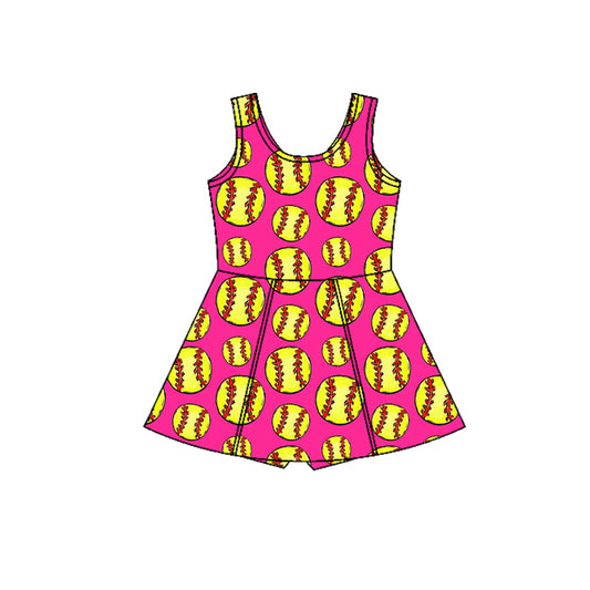 MOQ 5 PCS Preorder GSD3800 Softball Rose Red Yoga Dresses for Girls 202602