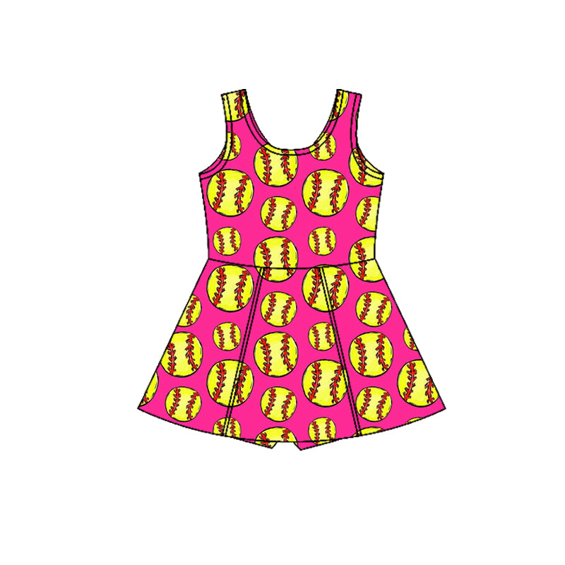 MOQ 5 PCS Preorder GSD3800 Softball Rose Red Yoga Dresses for Girls 202602