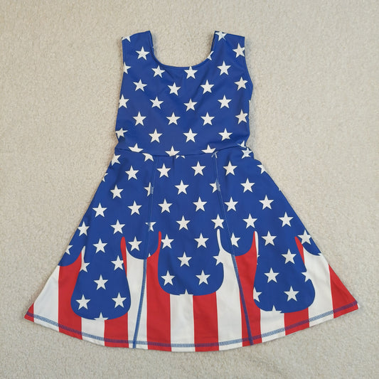 GSD3813 4th of July Star Stripe Blue Yoga Dresses for Girls 202604 RTS