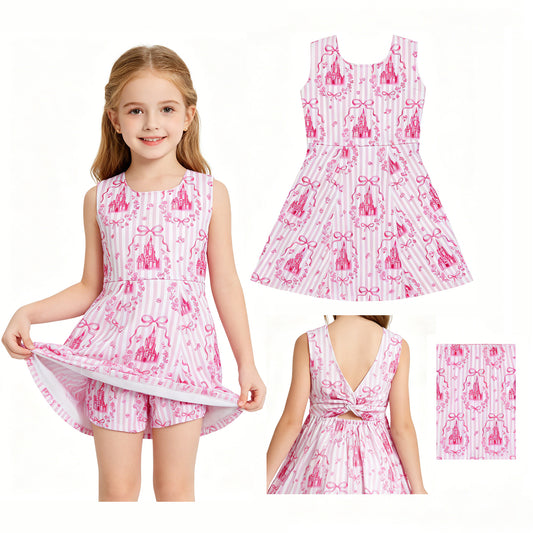 GSD3815 Bows Stripe Princess Castle Pink Yoga Dresses for Girls 202604 RTS