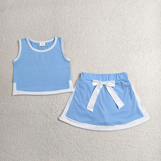 GSD3828 Cotton Blue White Sleeveless with Skirts for Girls Sets 202606 RTS