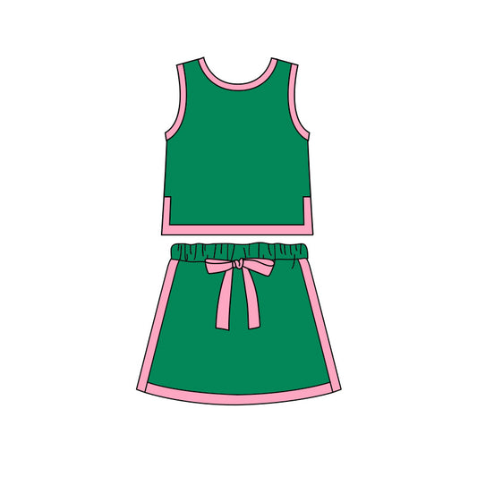 MOQ 5 PCS Preorder GSD3830 Cotton Green Pink Sleeveless with Skirts for Girls Sets 202602