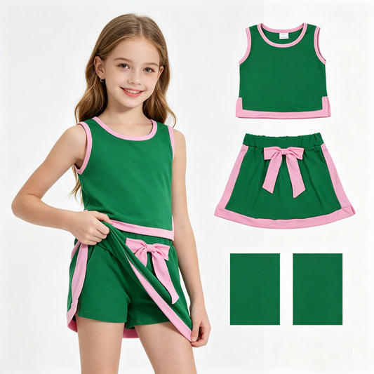 GSD3830 Cotton Green Pink Sleeveless with Skirts for Girls Yoga Sets 202605 RTS