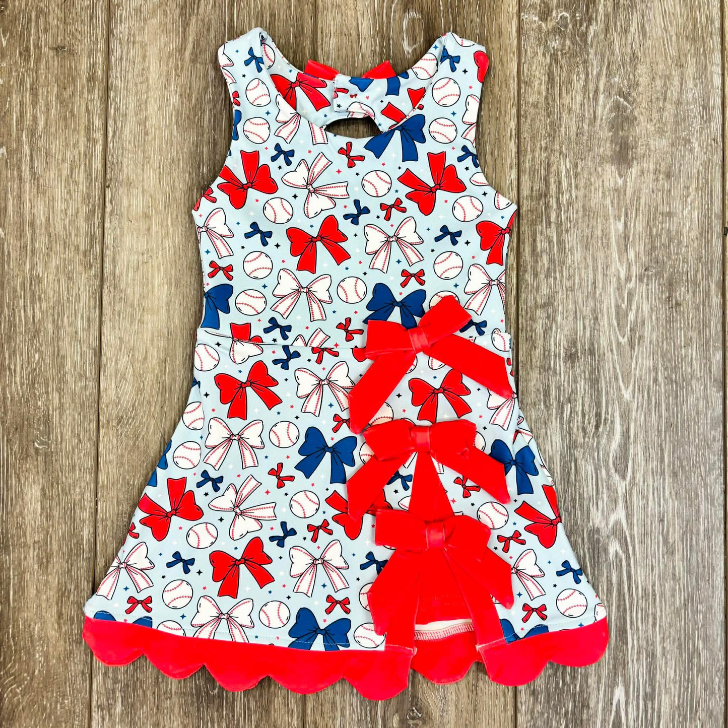 MOQ 30 PCS Preorder GSD3831 Bows Baseball Star Red Ruffle Yoga Dresses for Girls 202602