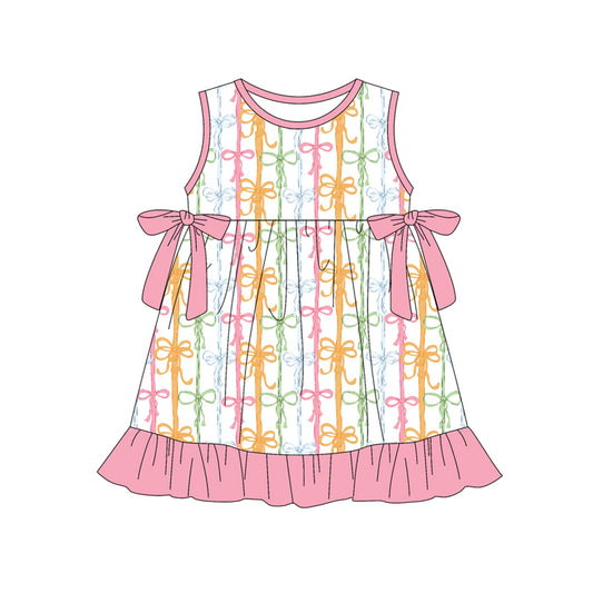 MOQ 5 PCS Preorder GSD3832 Colored Bows Pink Ruffle Sleeveless Dresses for Girls 202602