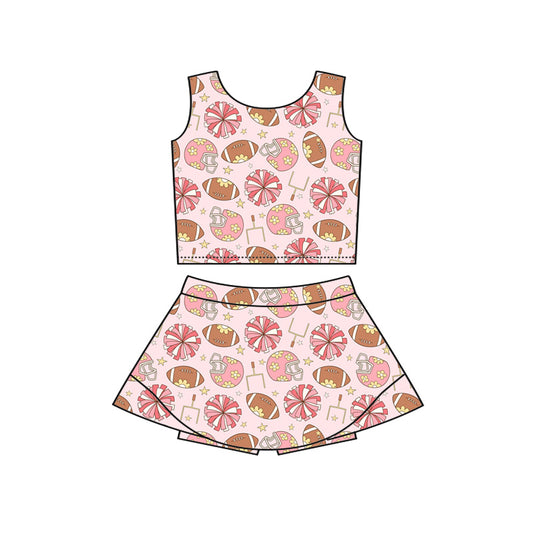 MOQ 5 preorder GSD3837 Rugby Flower Helmet Pink Sleeveless Top with Skirts for Girls Yoga Sets 202602